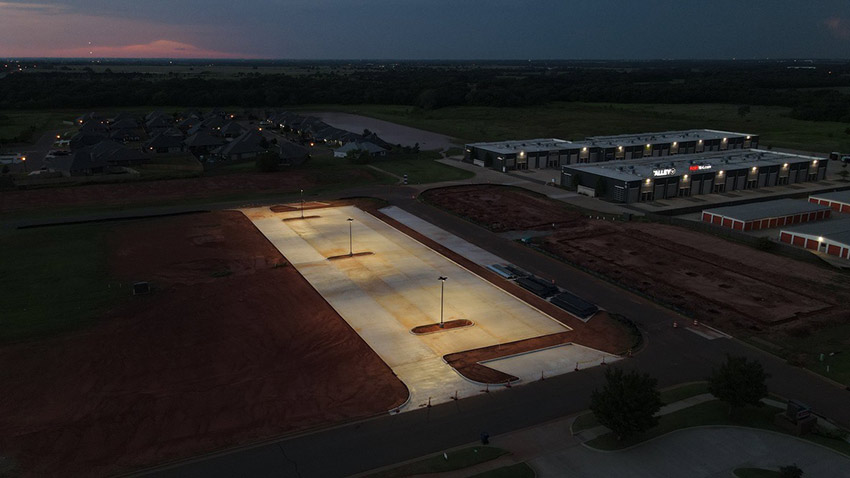 new led parking lot light poles at night